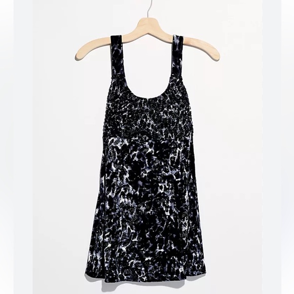 Free People Virgo Moon velvet mini dress leopard smocked silver grey black Small - Picture 1 of 6